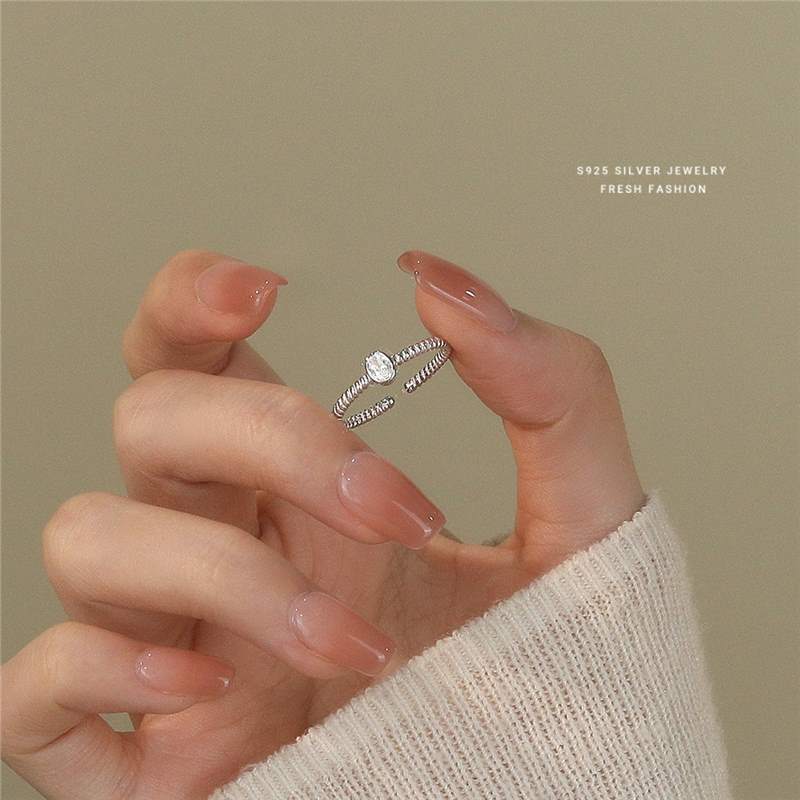 Moda Solid Circle Ellittica Zircone per Donna S Argento Puro Stile Ins Versatile Anello da Dito con Apertura Regolabile_voghion.com