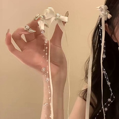 フレンチリボンのビーズの長いフリンジの蝶結びのヘアピンのバレエ風の甘い少女の前髪のクリップは新型の髪飾りを挟みます。