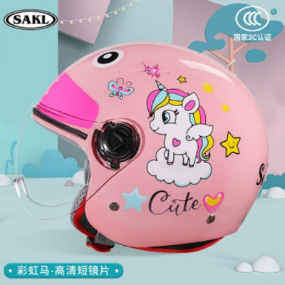 and Winter Warm Safety Helmet, Motosiklet kaskı (dəbilqə) - 3c-rainbow-horse-pink-short-mirror