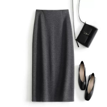 加绒加厚醋酸羊毛半身裙直筒后开叉半身裙亲肤冬季中长裙女垂感