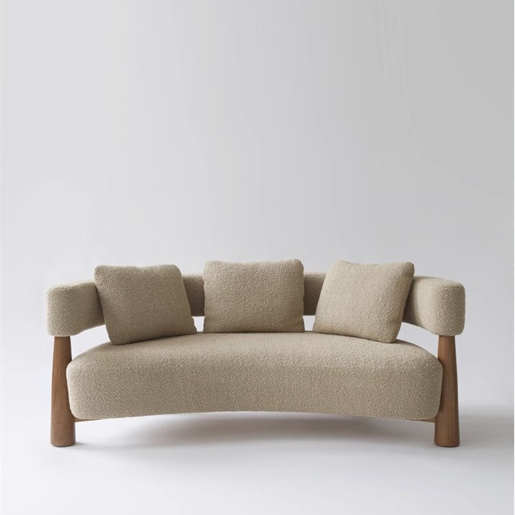 Sala de estar simple, terciopelo de cordero, sofá de casa de familia retro, tienda de ropa, diseñador curvo, sofá de ocio para sala de estar