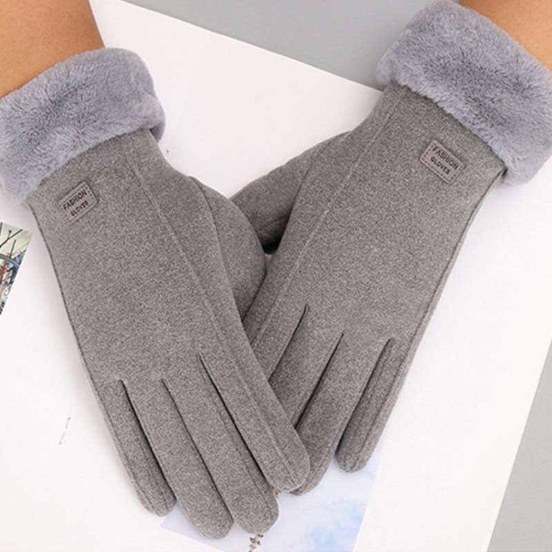 Warm Insulated Gloves for Women - Winter Fleece Lined Thickened Korean Style Autumn Winter Outdoor Cycling Touch Screen Riding Gloves