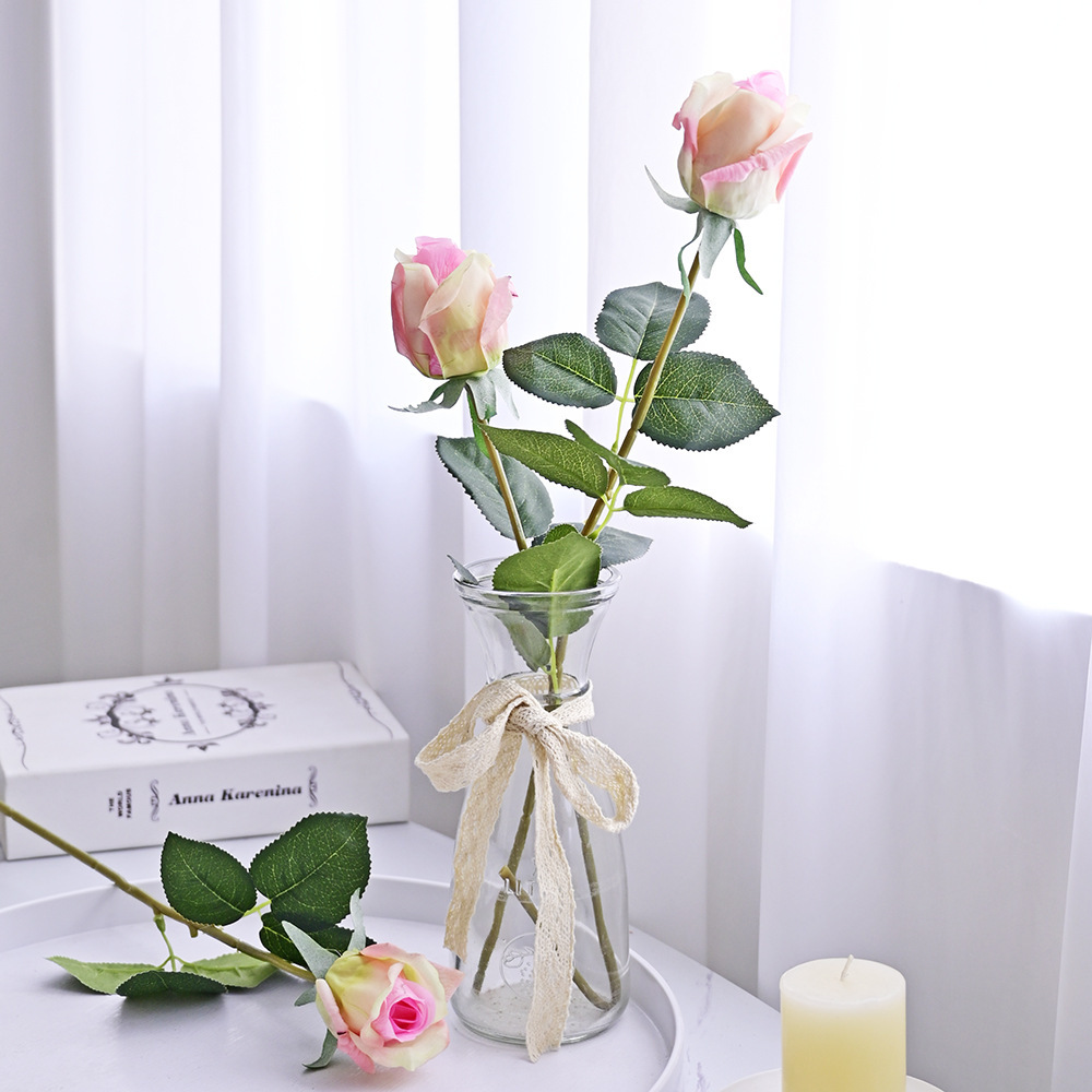 S.A.S. Romántico humectante flores simuladas brotes de rosas adornos para el hogar una sola rosa sensación de flores