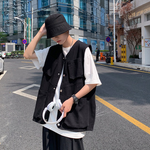 Workwear Vest Vest Men's Spring and Autumn Fashionable Waistcoat Trendy Hong Kong Style Japanese Style Casual Couple Sleeveless Multi-Pocket Jacket