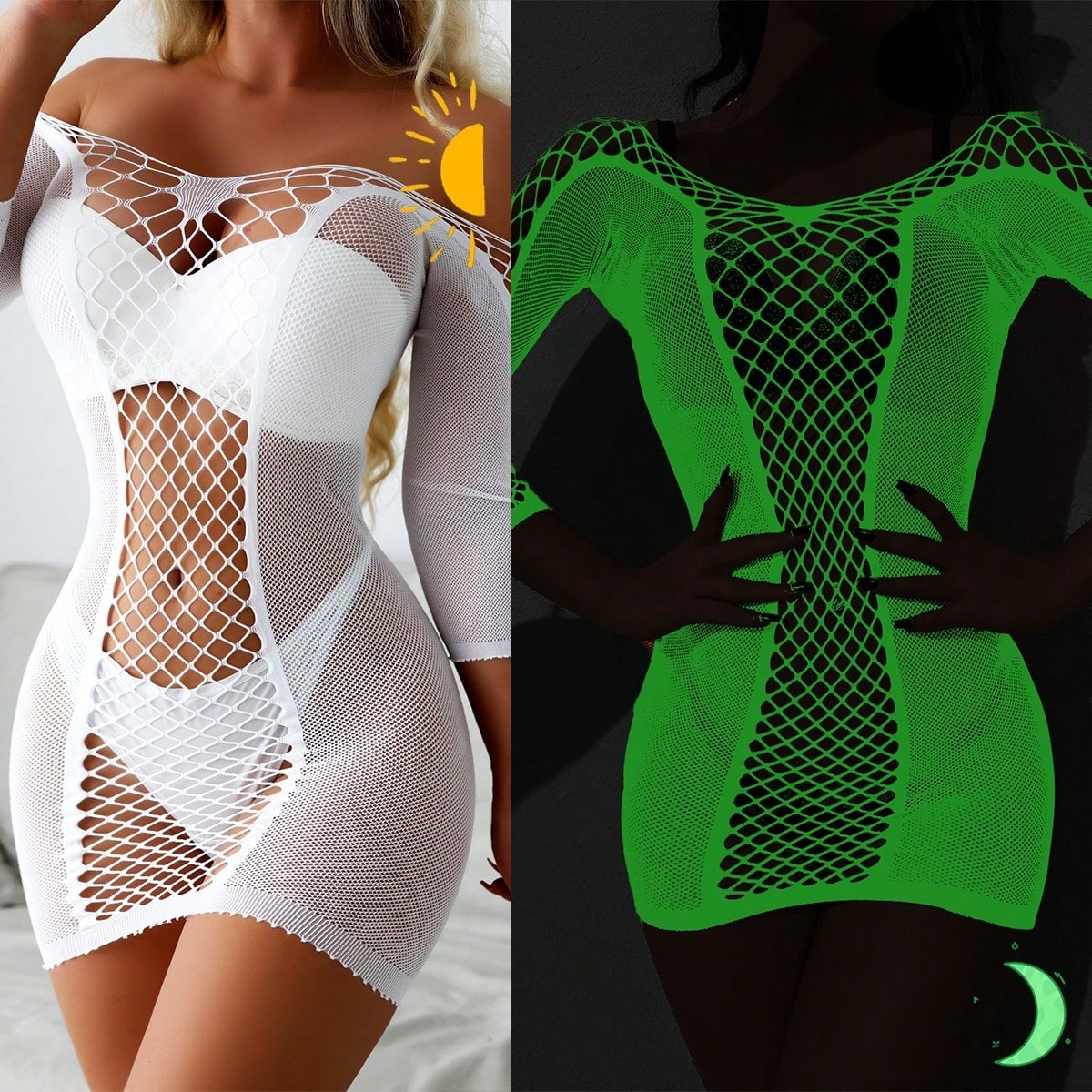 Yue mariposa comercio exterior fluorescente transfronterizo ropa de red sexy coqueteante sexy ropa interior hueca bolsa de cadera seducción uniforme 8953