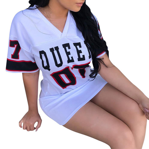 European and American Women's Casual Hip-Hop 07 Letter-Print Spring/Summer Short-Sleeve T-Shirt Dress for Women