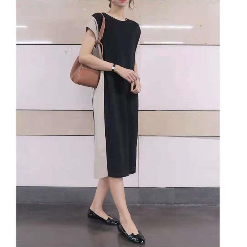Socialite Korean Style 2022 Summer and Autumn New Women's Color-matching Long Dress Slimming Ice Silk Sleeveless Loose Dress