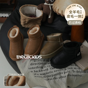 Xshx Retro "Genuine Leather Full Wool" Children's Anti-Buffalo Leather Snow Boots Winter Boys and Girls 249075