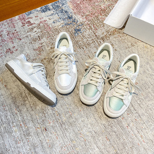 Silk Satin Shoes 2025 Spring and Summer Casual Sneakers Women's Genuine Leather White Shoes College Style Moral Training Shoes Korean Style Single Shoes Low Heel
