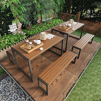 outdoors Tables and chairs courtyard Open air Park balcony outdoor Square table leisure time Restaurant Iron art Sunscreen Tea tables and chairs combination