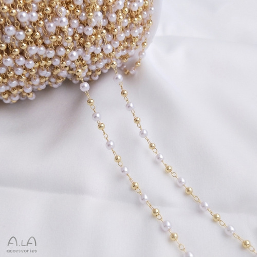 14K gold plated genuine pearl separated bead imitation pearl chain handmade DIY bracelet necklace jewelry loose chain separated bead chain