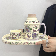 复古高颜值水壶陶瓷杯家用下午茶杯办公室茶杯带盖茶壶水杯格桑花