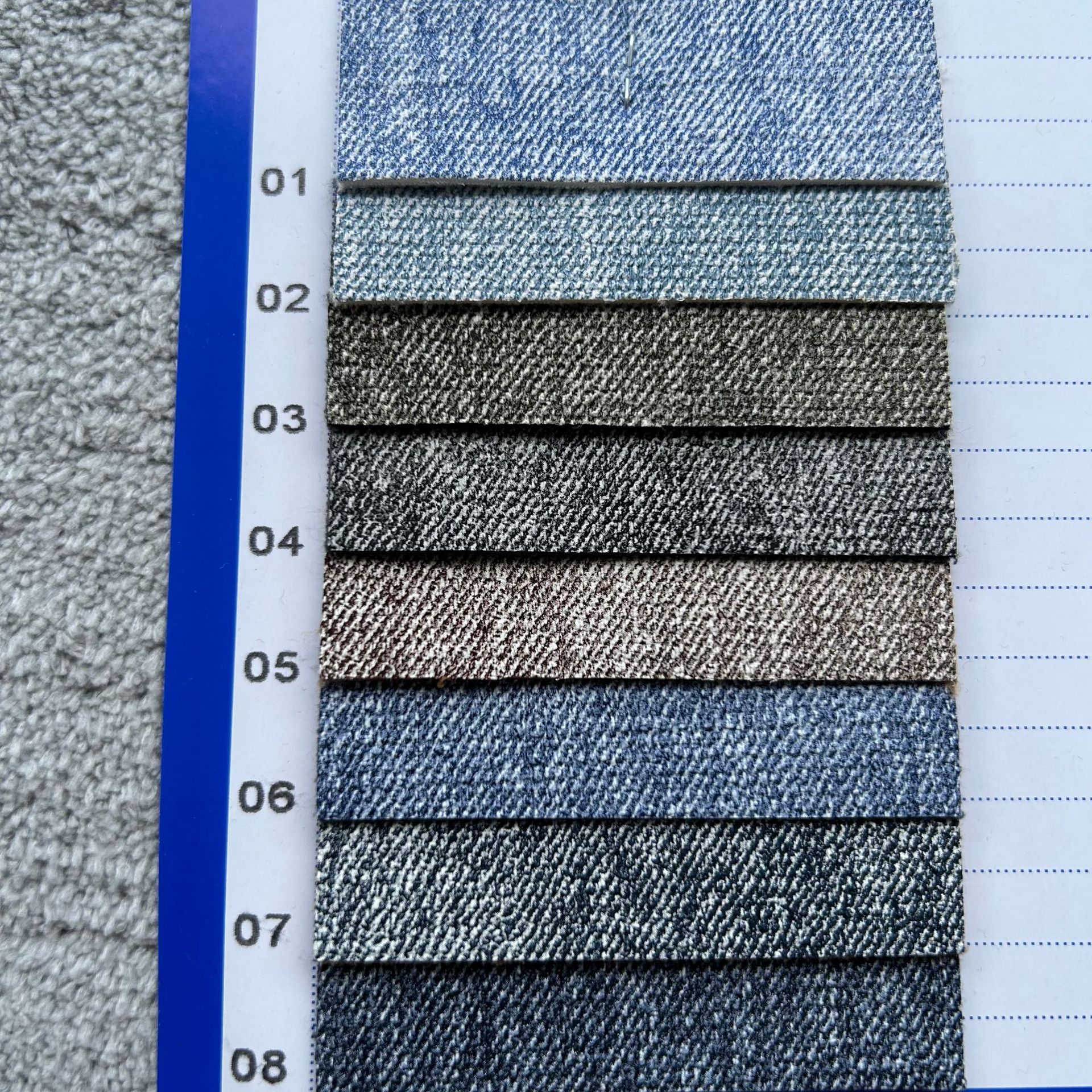 1.5mm牛仔纹套色毛底PU皮革面料箱包手袋鞋材手机壳沙发装饰饰品