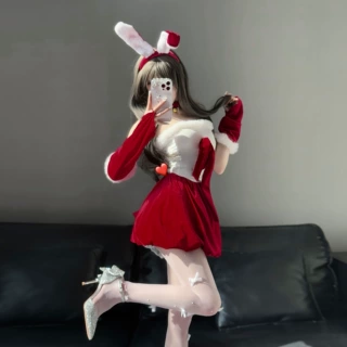 金宵情趣内衣性感圣诞兔女郎制服诱惑激情套装新年战袍qqny蝴蝶结