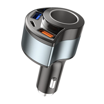 New product recommend cigarette lighter one for three 5V3A car charger super fast charge multi-function flash charge PD car charger (Mobil şarj cihazları) - multifunctional-black-car-charger-with-cigarette-lighter-socket-device-only