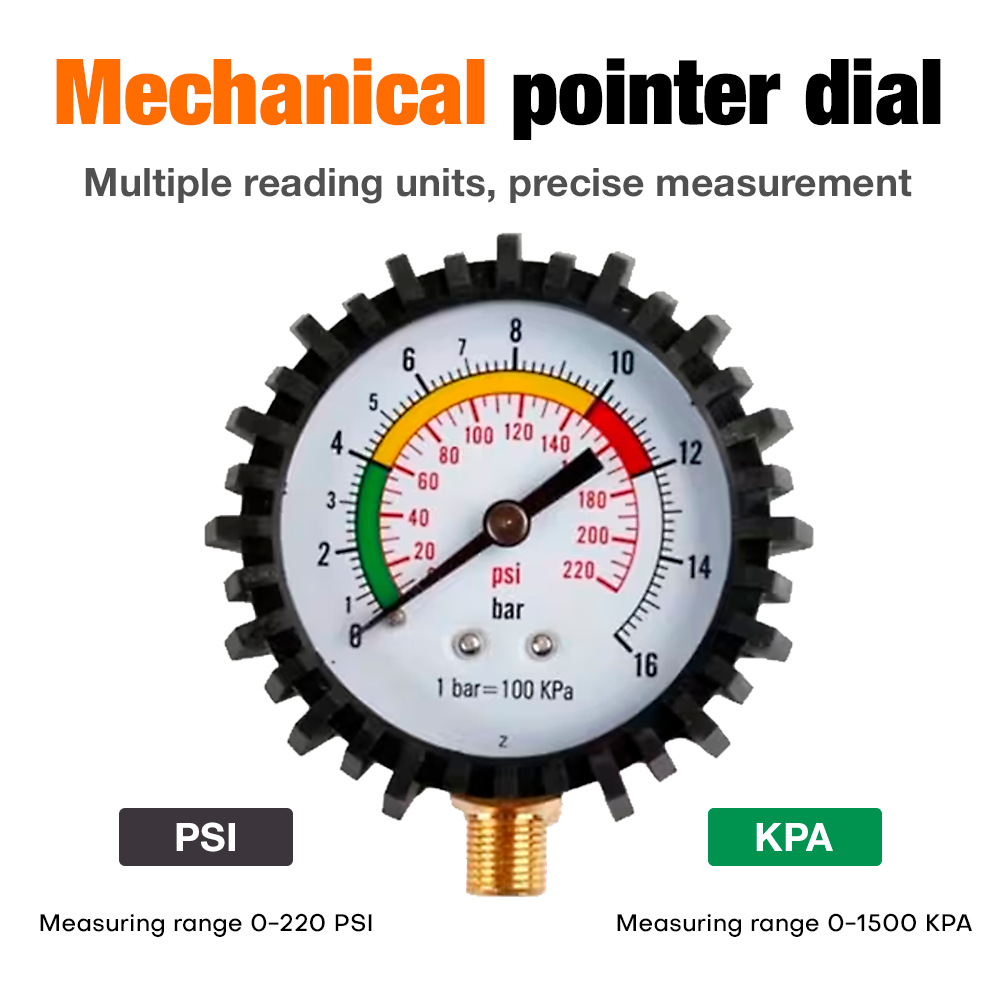 Car tire pressure gauge, mechanical inflation nozzle, motorcycle and electric vehicle tire pressure gauge, inflation nozzle connector, metal
