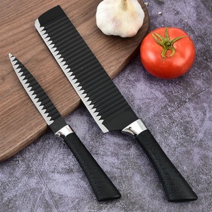 Cross-Border Hot-Selling Knife Set Wholesale Stainless Steel Knife Spray Paint Electroplated Head Horseshoe Handle Wavy Pattern Two-Piece Set