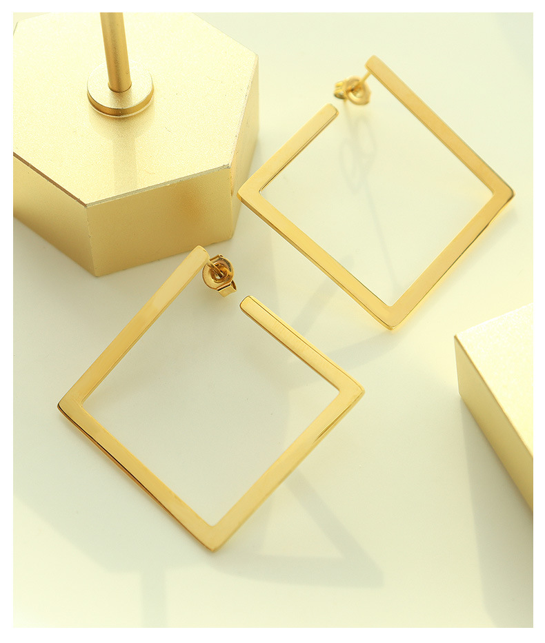 simple geometric square plain titanium steel earrings wholesale