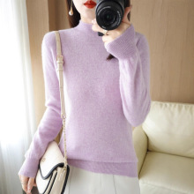 新品一线半高领针织衫女秋冬短款套头纯色宽松毛衣加厚打底衫上衣