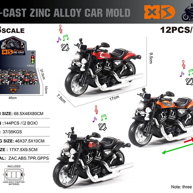 English 1:8 die-cast zinc alloy Harley motorcycle models 12 pC/display box red/orange/black, body included