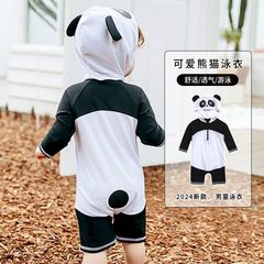 兒童泳衣寶寶企鵝連體防曬小童游泳衣2024新款男女童熊貓長袖泳裝