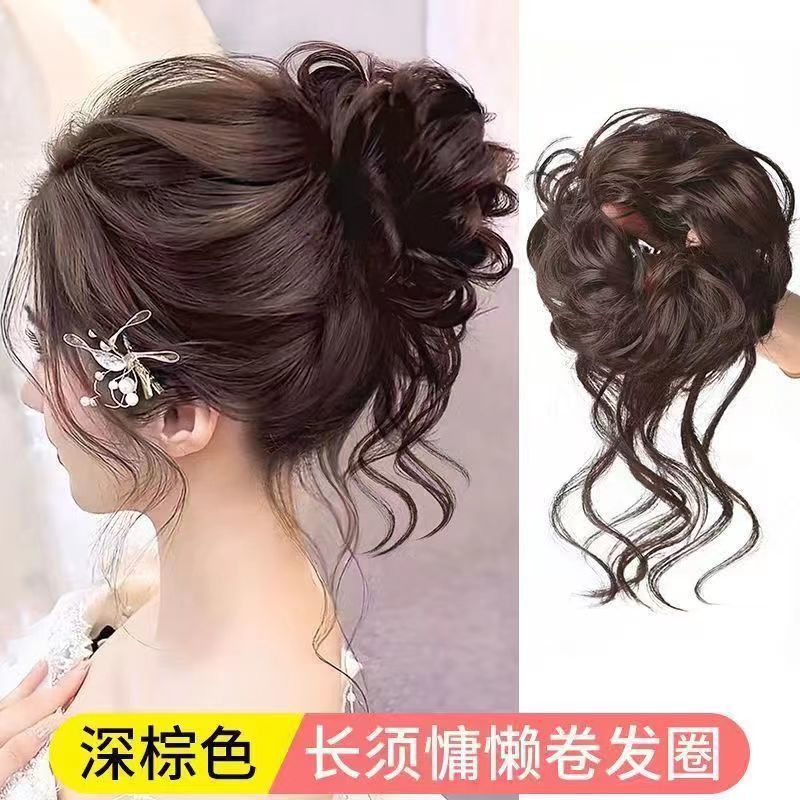 女性用ウィッグ、ショートポニーテール、巻き毛、レイジースタイル、クリップオンスタイル、花のつぼみ、ボールヘッド、自然なふわふわロングヘアパッケージ工場|undefined