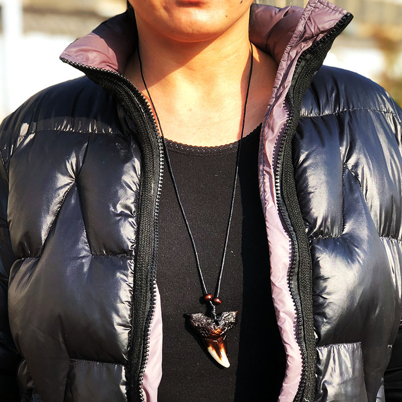 外贸ebay爆款 欧美异教徒仿鲨鱼牙齿调节毛衣链印加巫术蜡绳项链