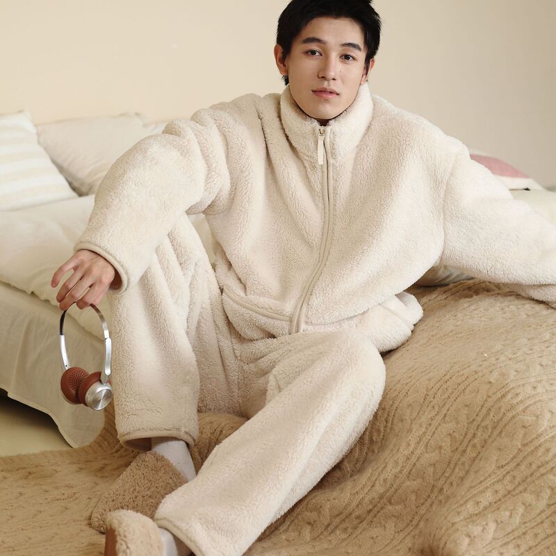 Pajamas Men's Winter Warm Velvet 2025 New Velvet Thickeneded Suit Autumn and Winter Warm Casual Home Wear