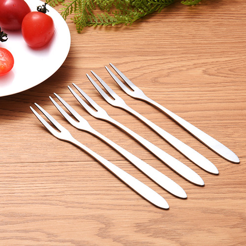 Fruit fork stainless steel small fork children's household cake fork fruit pick dessert snack two-tine fork Western salad