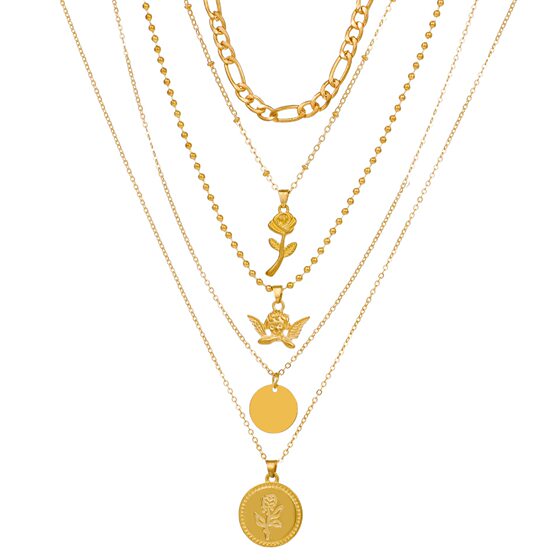 European and American retro multi-layer pendant necklace Amazon cross-border new rose angel clavicle chain women's suit wholesale