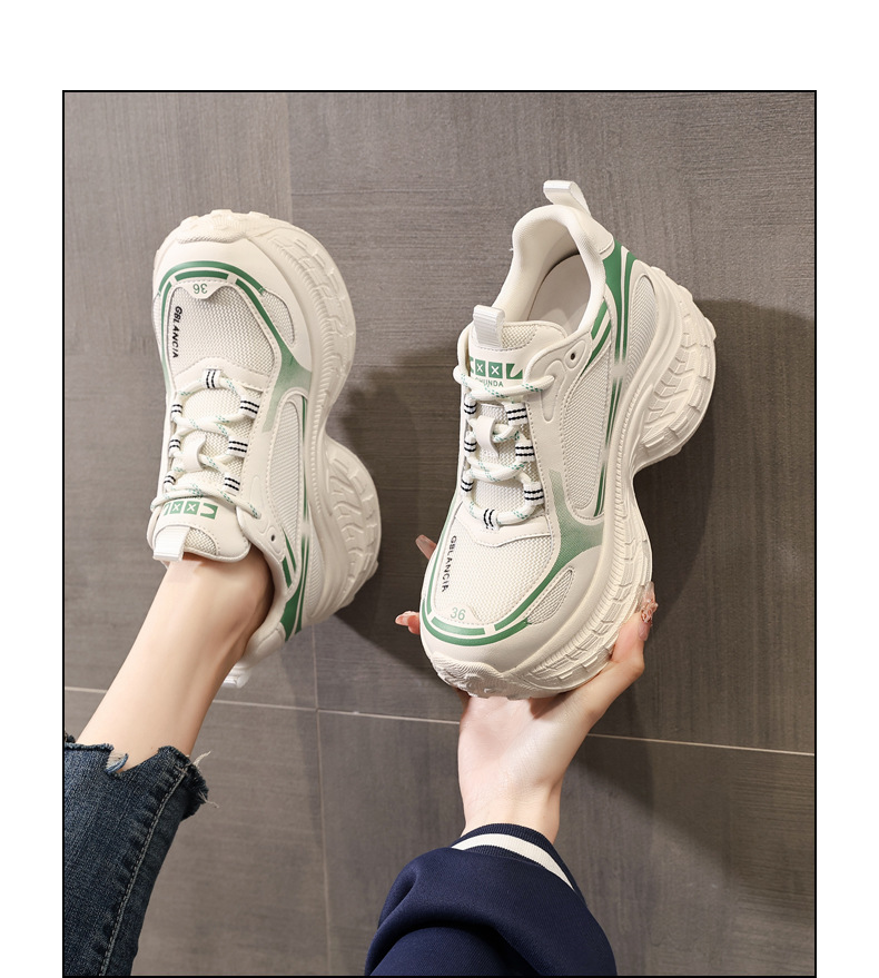 Giày sneaker nữ chunky đế dày lưới thoáng khí, tăng chiều cao bên trong — Xanh lá cây nhạtcolor chi tiết 14