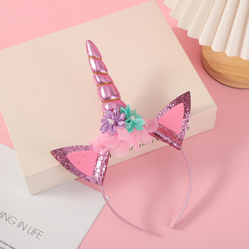 Divertido unicornio diadema ins viento banda oído lindo diadema sueño arco iris solo cuerno horquilla tocado al por mayor
