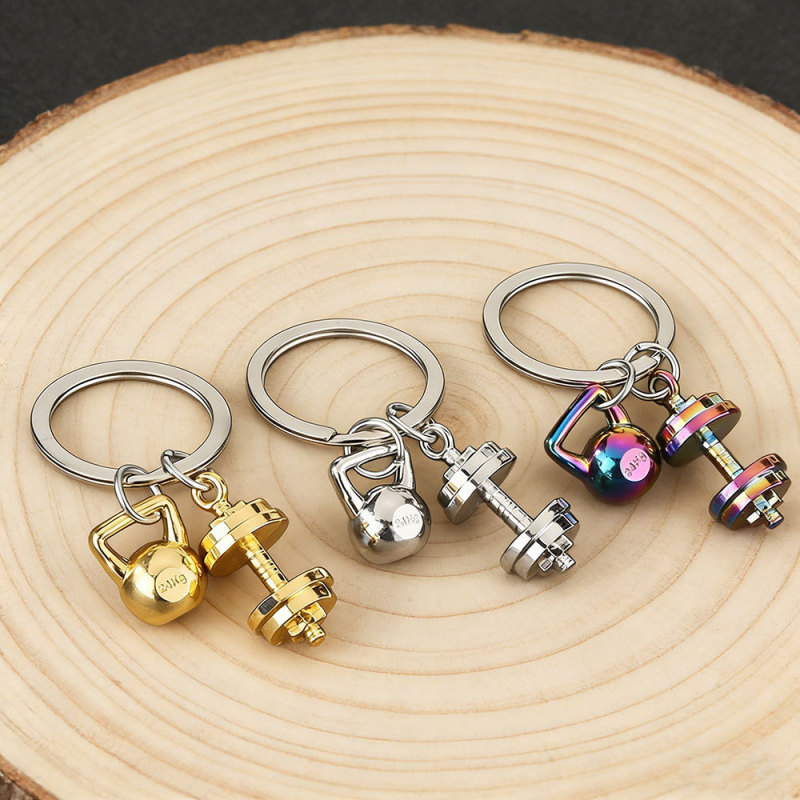 Cross-Border E-Commerce Creative and Personalized Mini Fitness Pendant Dumbbell Kettlebell Gym Gift Keychain