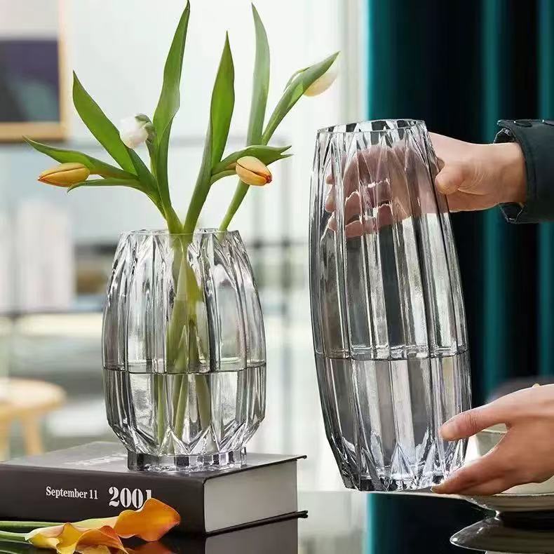 Vaso de vidrio de lujo nórdico, sala de estar transparente, decoración de flores de alto nivel, decoración de flores exquisitas.