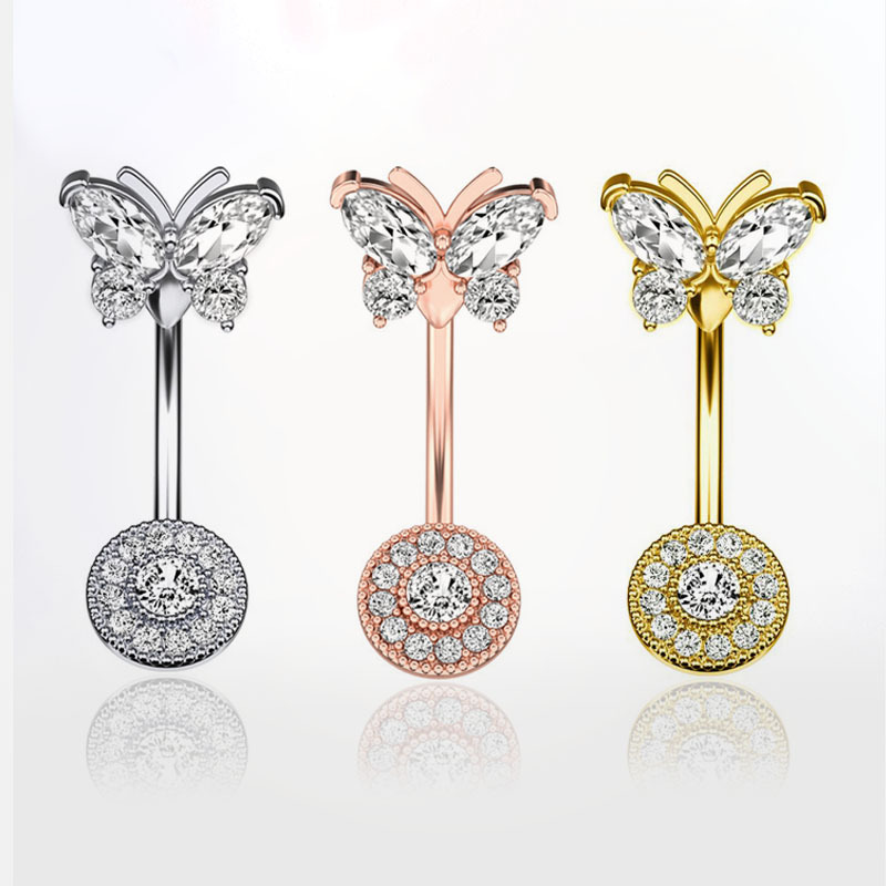 Popular amazon mariposa bajo ronda zircon ombligo anillo ombligo uñas cuerpo piercing joyería ombligo hebilla mariposa