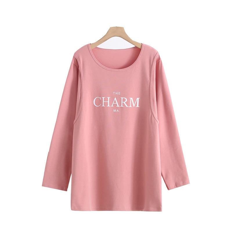 Breastfeeding Long-sleeved T-shirt Top Long-sleeved Cotton Pregnant Women Autumn Loose Breastfeeding Moon Clothing Home Pajamas Autumn and Winter