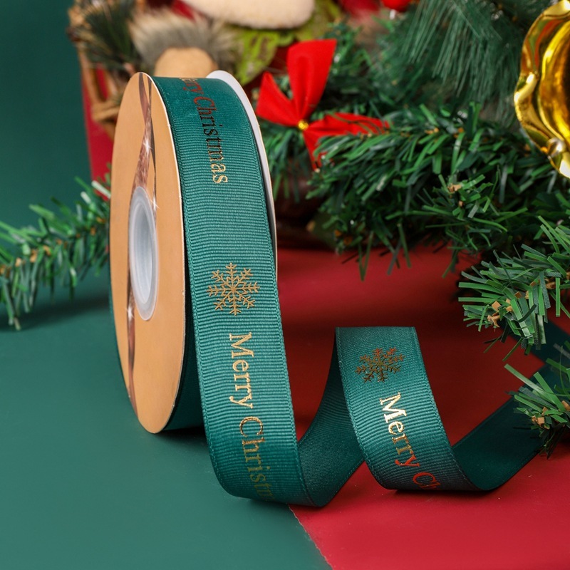 クリスマスリボン卸売 2.5cm クリスマスリボン メリークリスマス文字金箔入りリボン|undefined