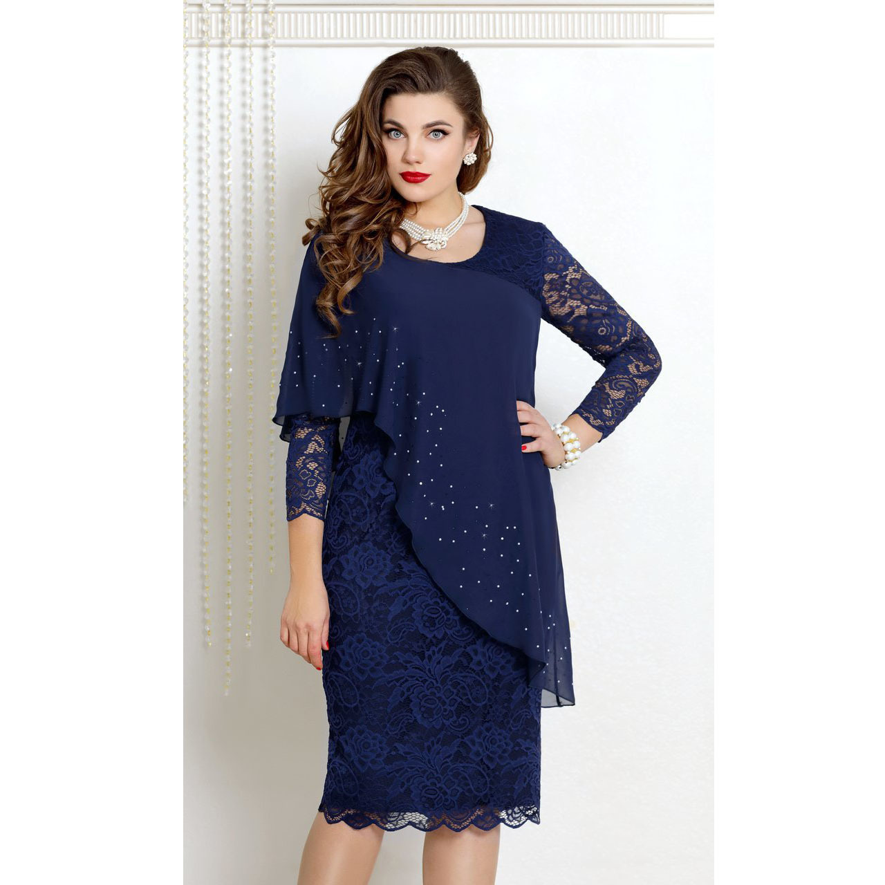 Women's Party Dress Elegant Round Neck Lace 3/4 Length Sleeve Solid Color Midi Dress Banquet display picture 6