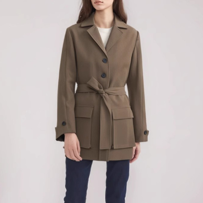 Korean-style Commuter Tooling Jacket Women's Autumn New Large Pocket Laps Niche Design Sense Lace-up Waist Small Suit