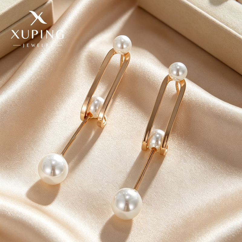 Pendientes de Perlas de Imitación Xuping Jewelry, Pendientes Largos Elegantes de Estilo Retro con Perlas de Concha, Joyería al por Mayor para Mujer