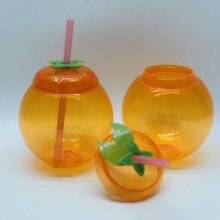 跨境热销供应280ml 300mlpet圆形水果造型水杯橘子饮料杯环保材质