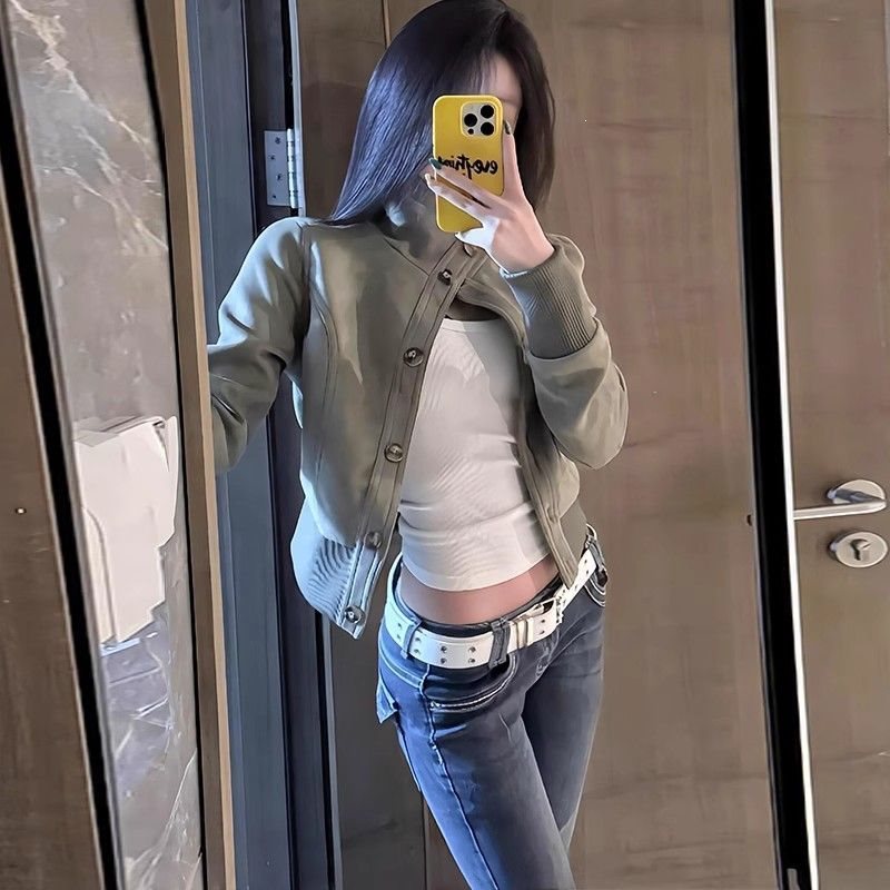 美式立领复古高级感修身显瘦夹克设计感2025新款秋季短款上衣外套