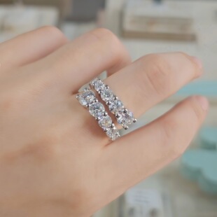 Light Luxury 925 Silver Inlaid Moissanite Ring Open Ring Fashionable and Versatile Ins Style Birthday Gift Xiaohongshu Douyin