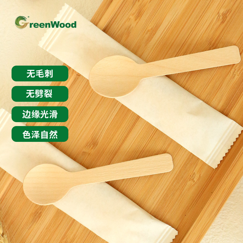 10cm cucharas de madera desechables cucharas de helado redondas cucharas de helado