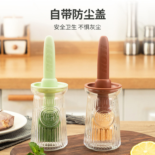 Silicone brush household oil brush high temperature resistant long handle barbecue brush with bottle kitchen pancake brush jam flexible and non-shedding