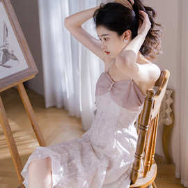 10962#初恋少女吊带连衣裙2022年夏季新款温柔风茶歇桔梗收腰长裙