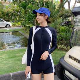 新款韩国新潜水服分体长袖游泳衣防晒冲浪浮潜女拉链沙滩水母衣