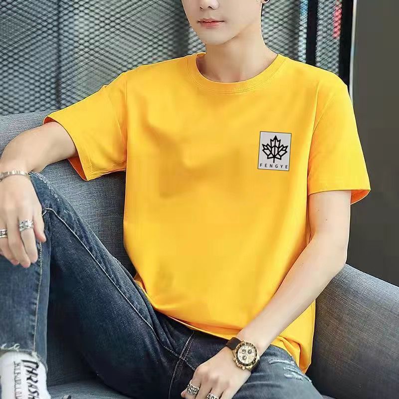 Half sleeve small handsome summer short sleeve T-shirt men's trend casual versatile fashion printing solid color top clothes