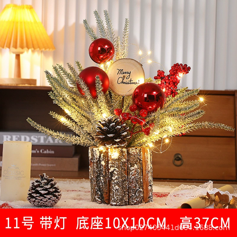 small decorative Christmas tree (bark base), tabletop floral ornament, 25×15×12 cm, light variants