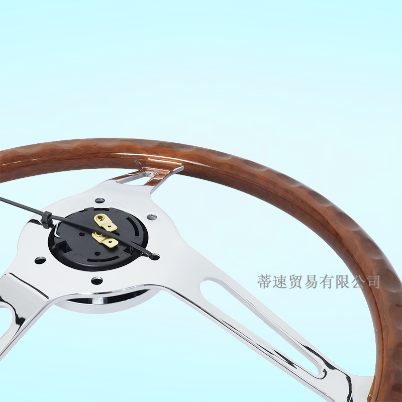 Best-selling modified car steering wheel, classic retro 15inch peach wood color steering wheel, 380MM electroplated bracket with concave center